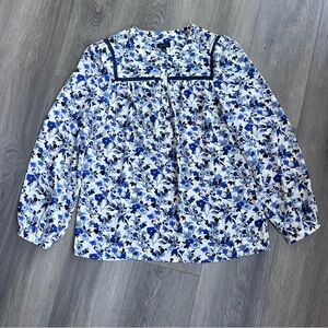 Talbots Ditsy Floral Blue Women's Boho Peasant Blouse Small